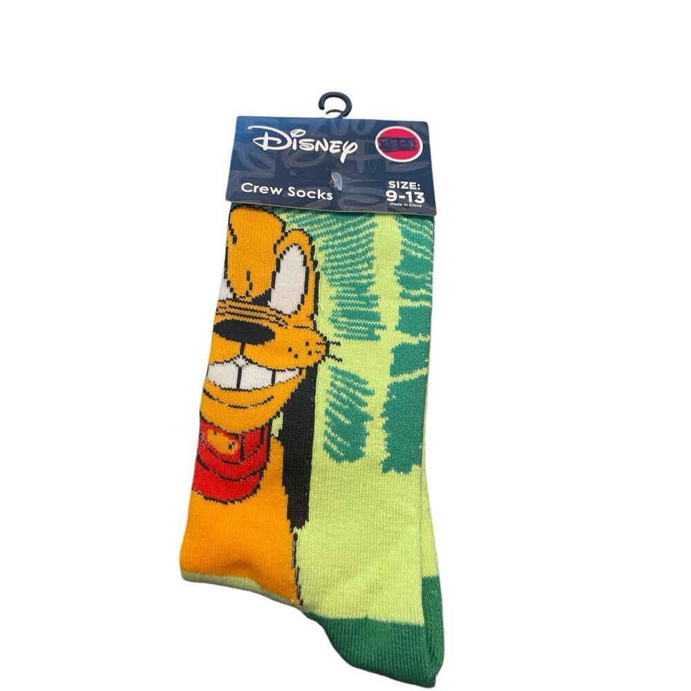 New Disney Pluto Women's (Or Men's) Crew Socks Size 9-13 Green Nwt